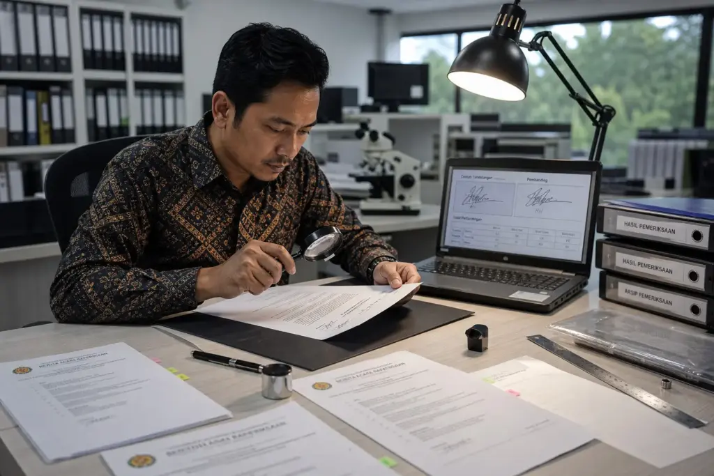 Gambar ilustrasi mengenai autentikasi tanda tangan dalam konteks pengembangan profesional grafolog bersama AGGI.